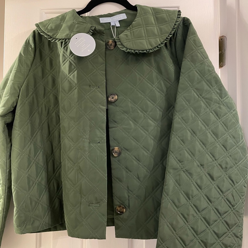 Hill House Quilted Puffer Jacket in Olive Green